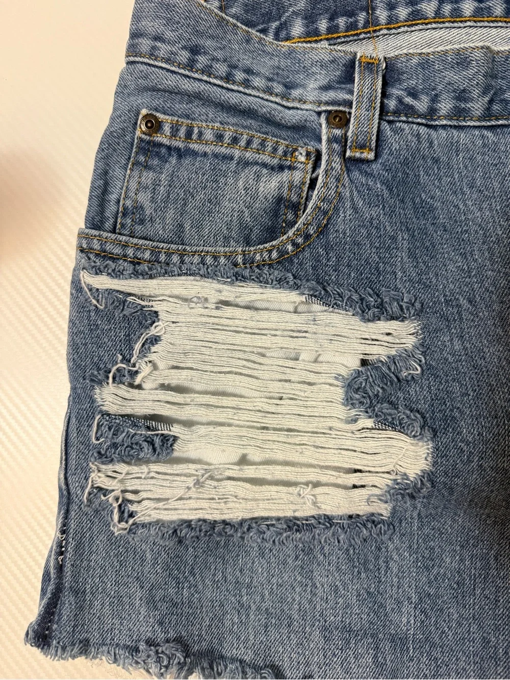 Arizona Jean Company Frayed Distressed Cut Off Blue Denim Shorts